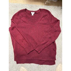Old Navy Womens Large Maroon Sweater V-Neck Cotton Blend Ribbed Hem Long Sleeve